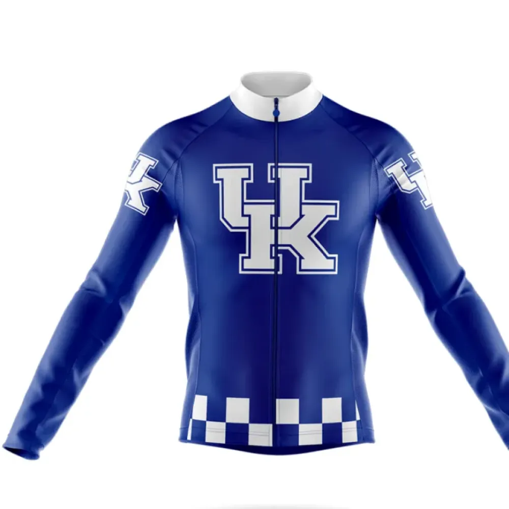 Kentucky Checkerboard Long Sleeve Cycling Jersey Blue/White/Checkered