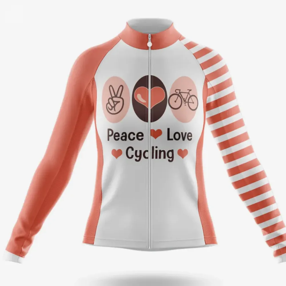 Peace Love Cycling Women's Long Sleeve Jersey Coral/White/Pink