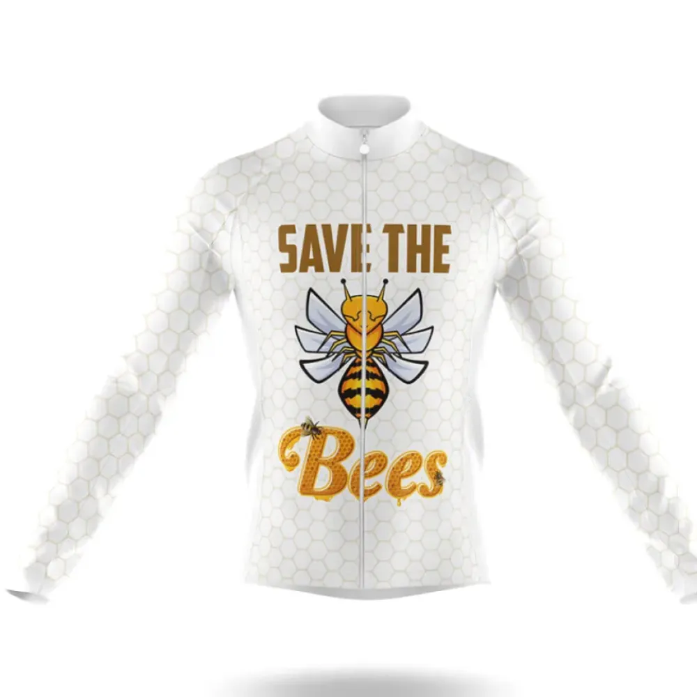 Save The Bees V6 Long Sleeve Cycling Jersey White/Gold/Black