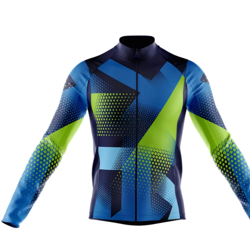 Cycling Jersey Geometric Pattern Blue/Green/Black