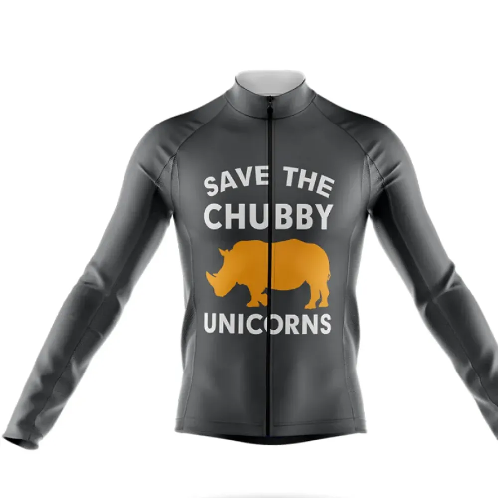 Grey Chubby Unicorn Long Sleeve Cycling Jersey