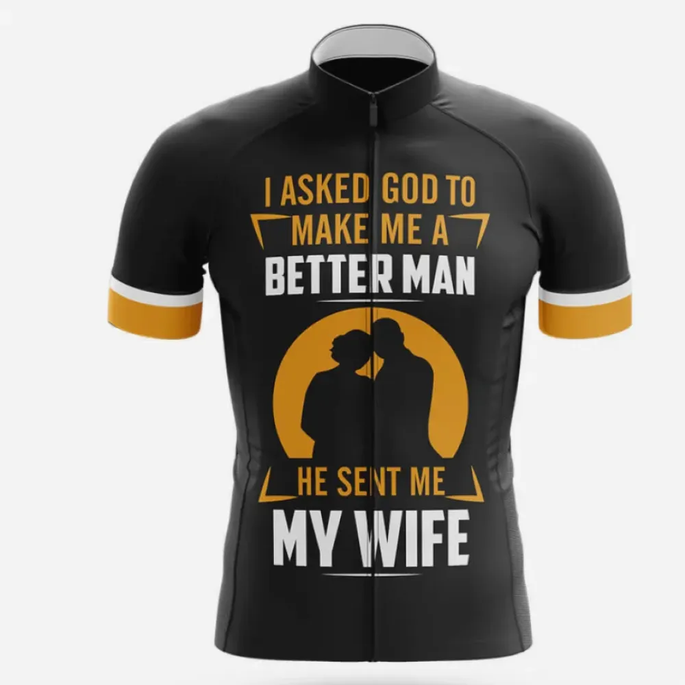 Better Man Cycling Jersey My Wife Black/Yellow/White