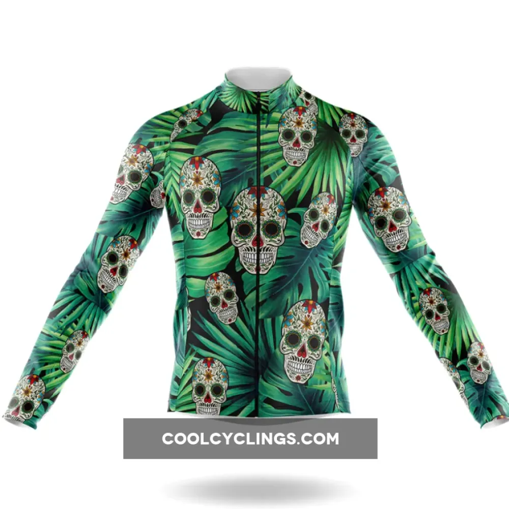Aloha Skull Long Sleeve Cycling Jersey Tropical Skulls Green/Black/Palm