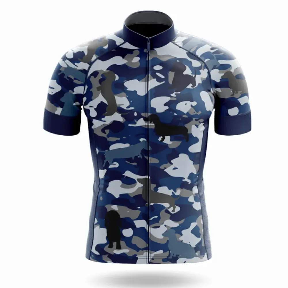 Camo Dachshund Cycling Jersey Navy/Blue/Grey
