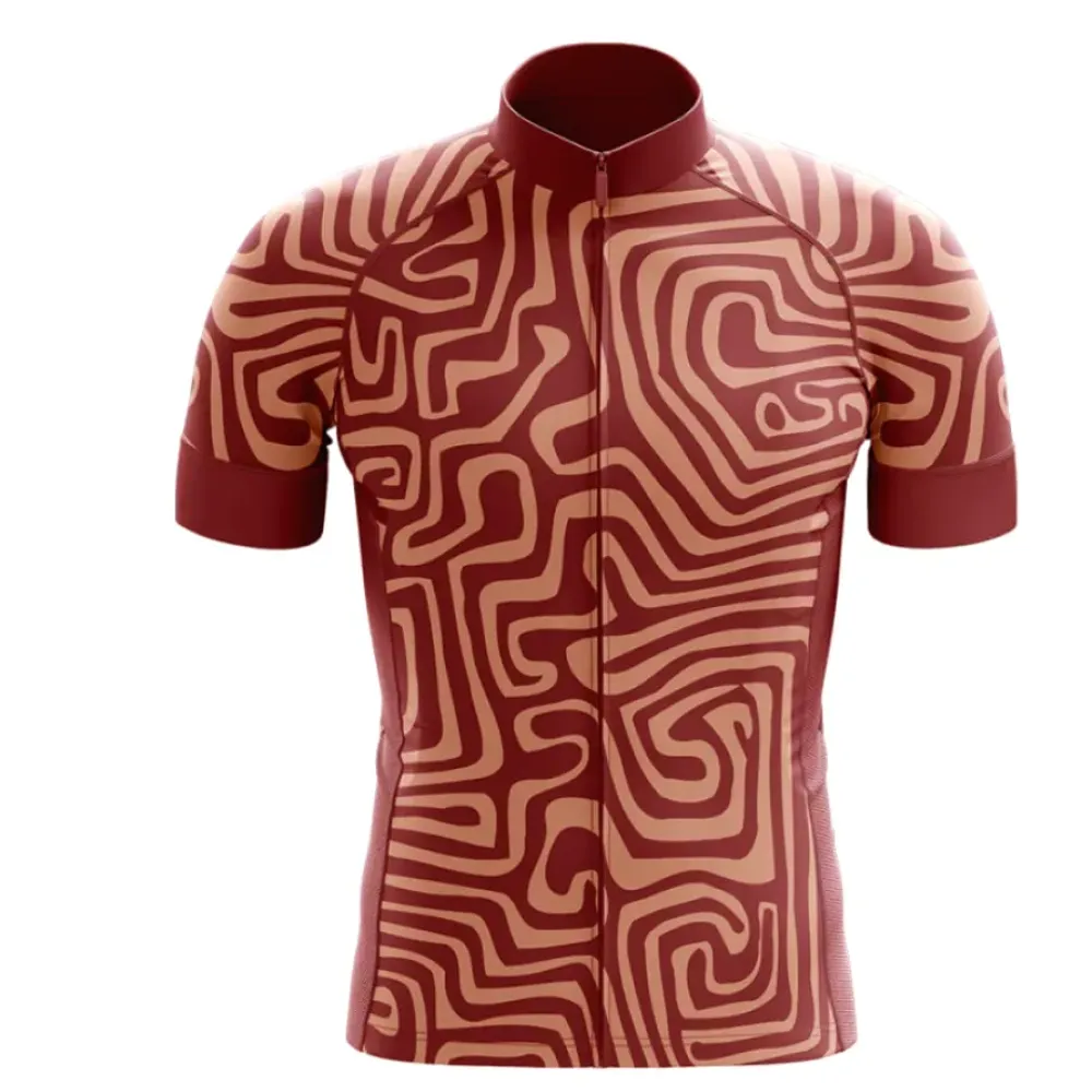 Aboriginal Art Cycling Jersey Maze Maroon/Tan/Red