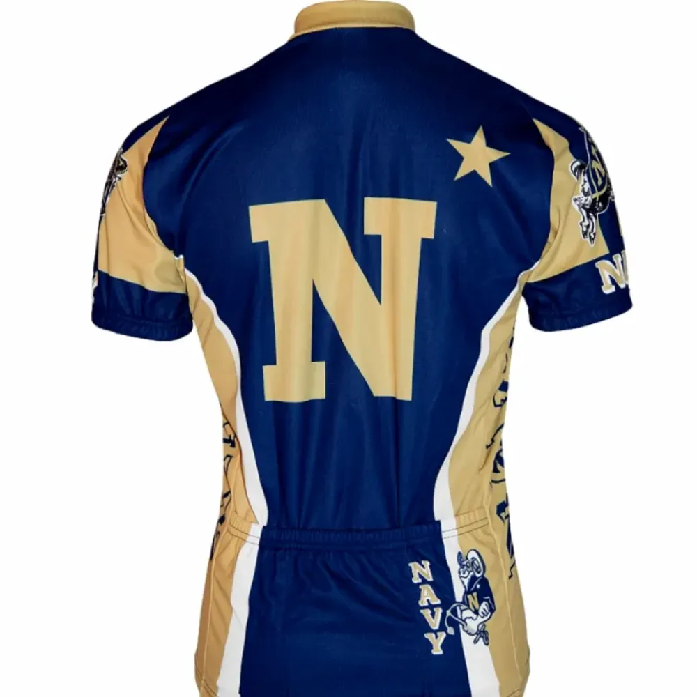 Adrenaline Promotions Navy Blue Cycling Jersey with N Letter & Golden Accents
