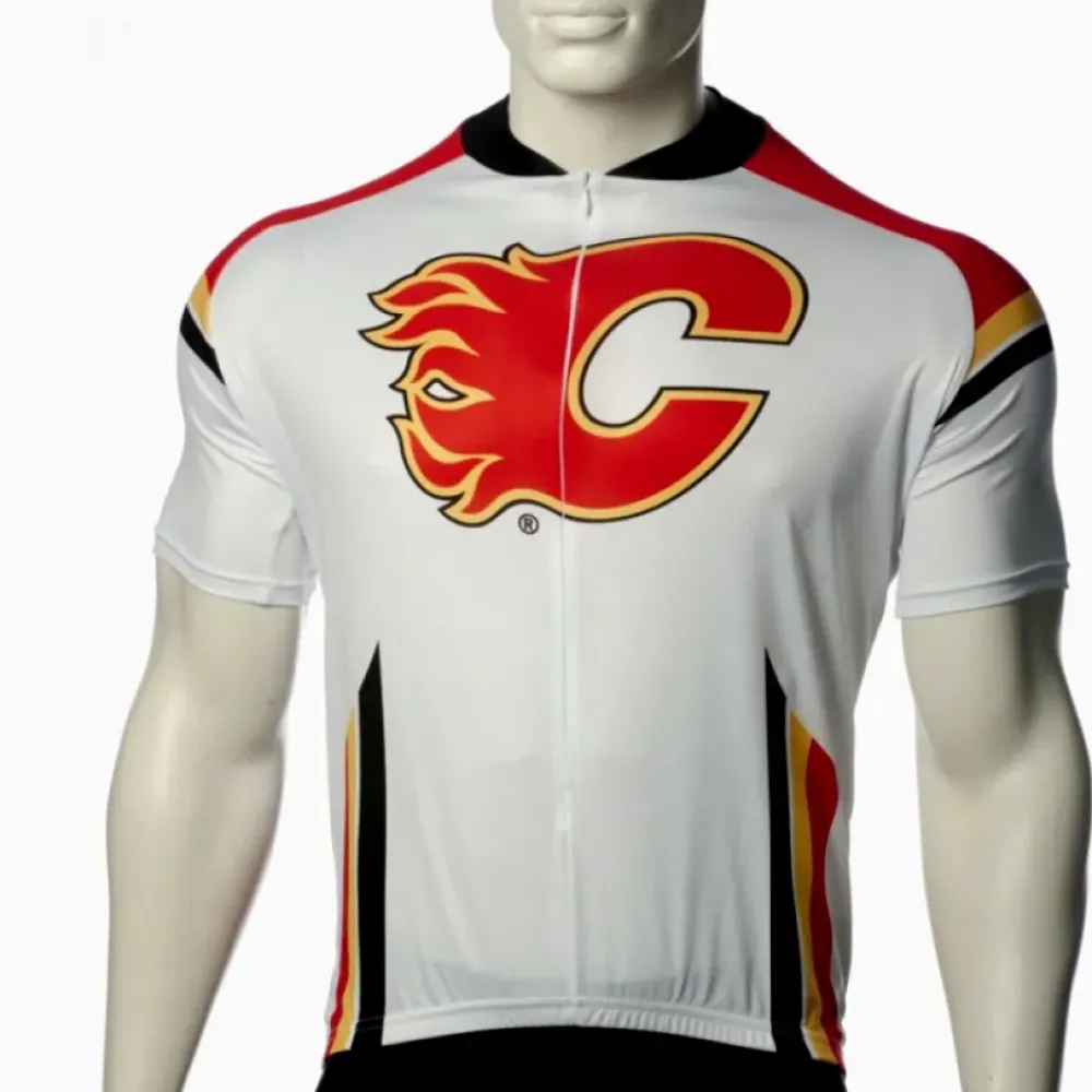 Calgary Flames Cycling Jersey Bib Shorts Arm Warmers White/Red/Gold