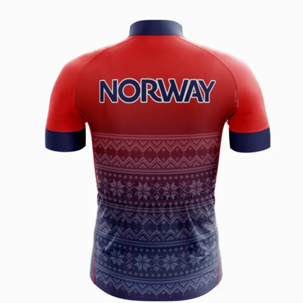 Norway Cycling Jersey - Nordic Pattern/Red/Dark Blue