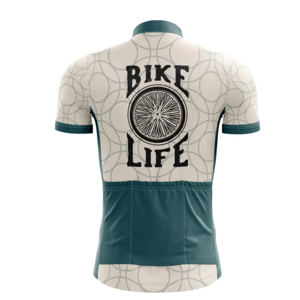 Bike Life Cycling Jersey - Retro Style with Geometric Patterns / Cream / Teal
