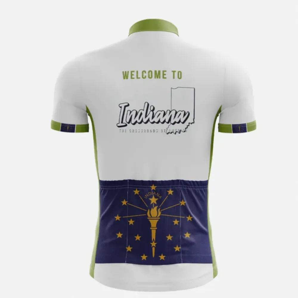 Custom Indiana Map Cyclist Jersey - True White/Shamrock Green/True Blue