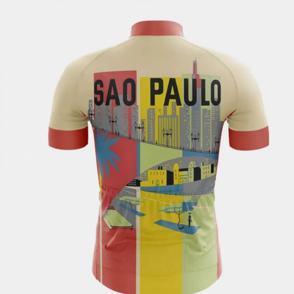 Sao Paulo Cityscape Cycling Jersey / Beige / Red / Yellow