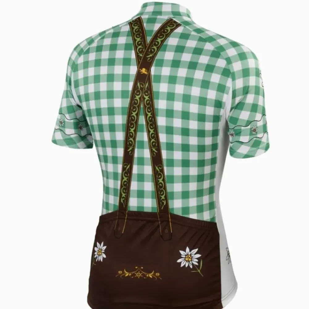 German Lederhosen Cycling Set/Green/White/Brown