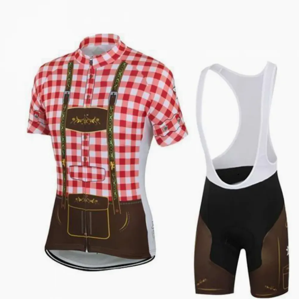 German Lederhosen Cycling Set/Green/White/Brown