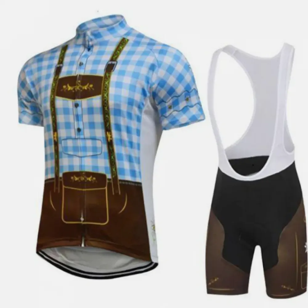 German Lederhosen Cycling Set/Green/White/Brown
