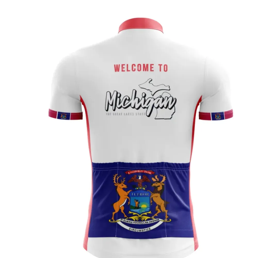 Michigan Cycling Jersey - Styleful Color Design/White/Pink/Navy