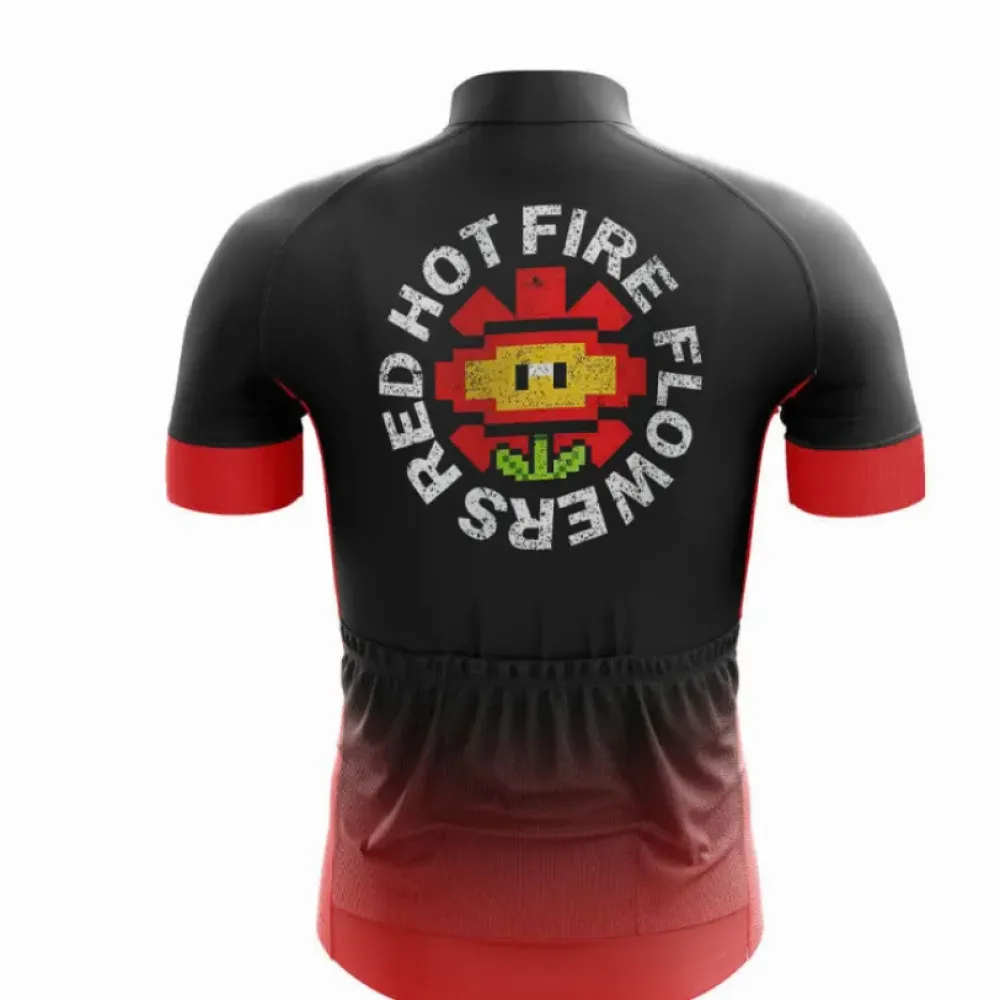 Red Hot Fire Flower Cycling Jersey Black/Red