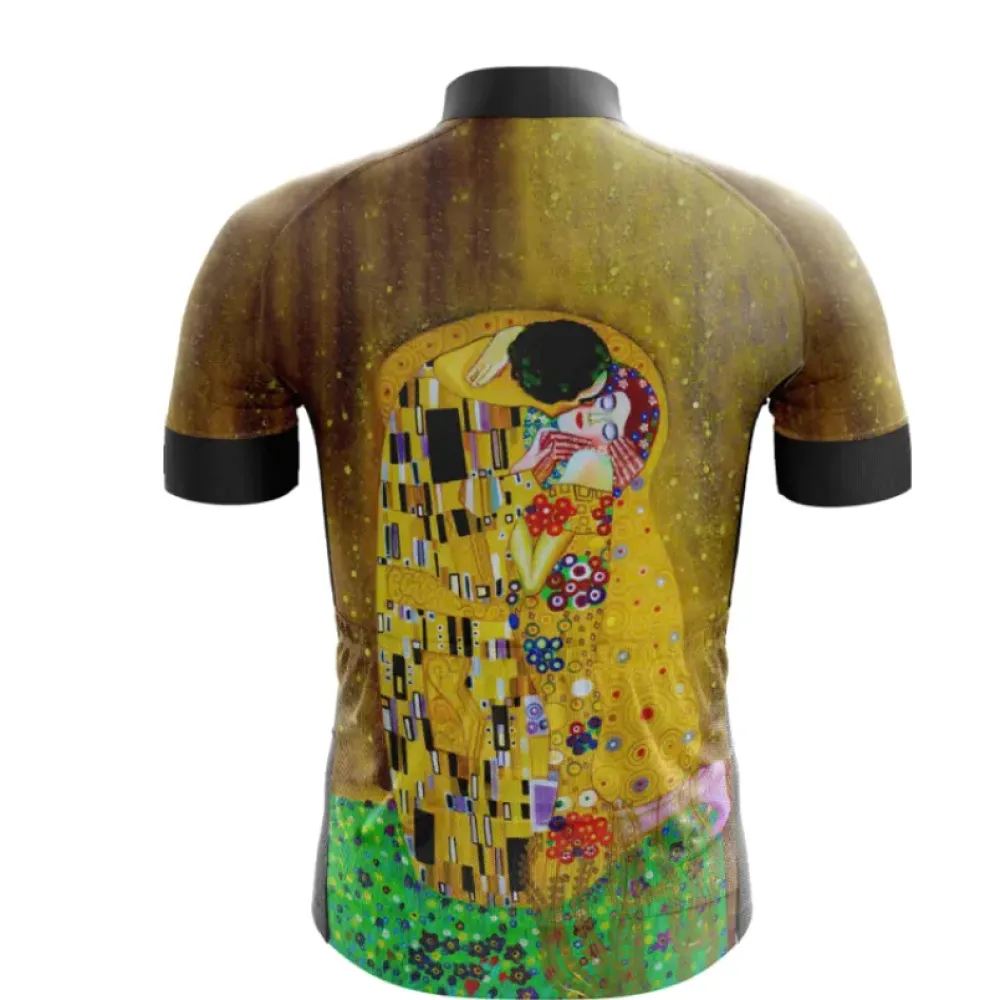 Golden Art-themed Cycling Jersey/Golden/Black/Green