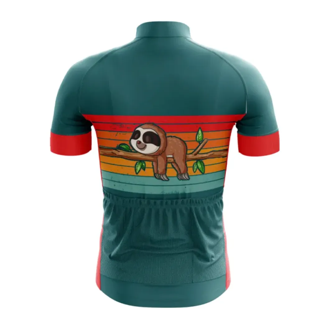 Hold On Let Me Overthink This Sloth Cycling Jersey/Teal/Red
