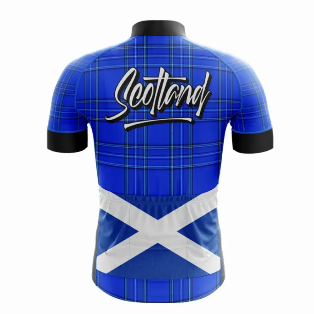 Scotland Tartan Cycling Jersey with Black Trim/Blue/Grey