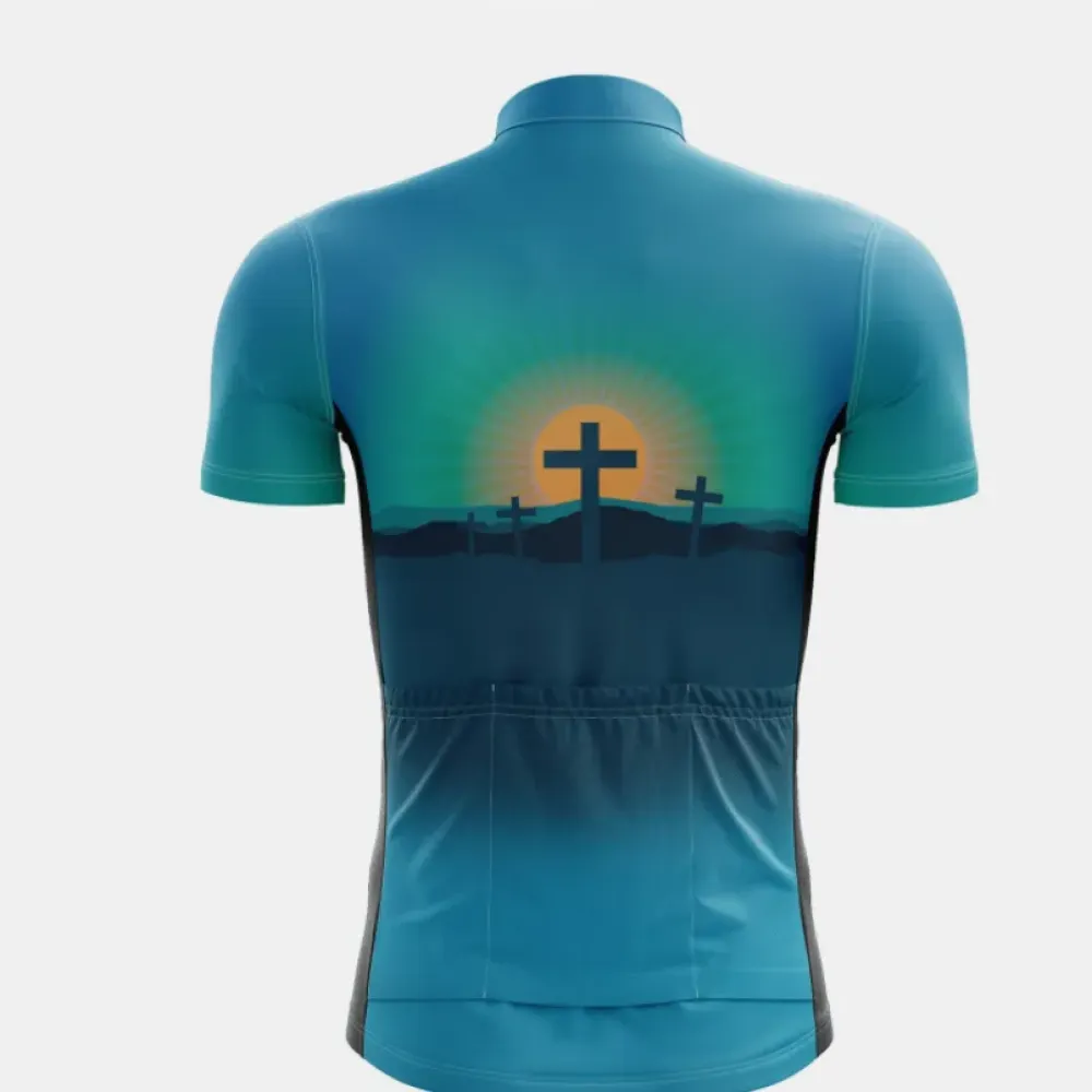 Easter Cycling Jersey - Crosses/Sunrise/Teal
