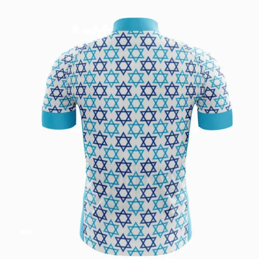 Star of David Pattern Cycling Jersey Blue/White