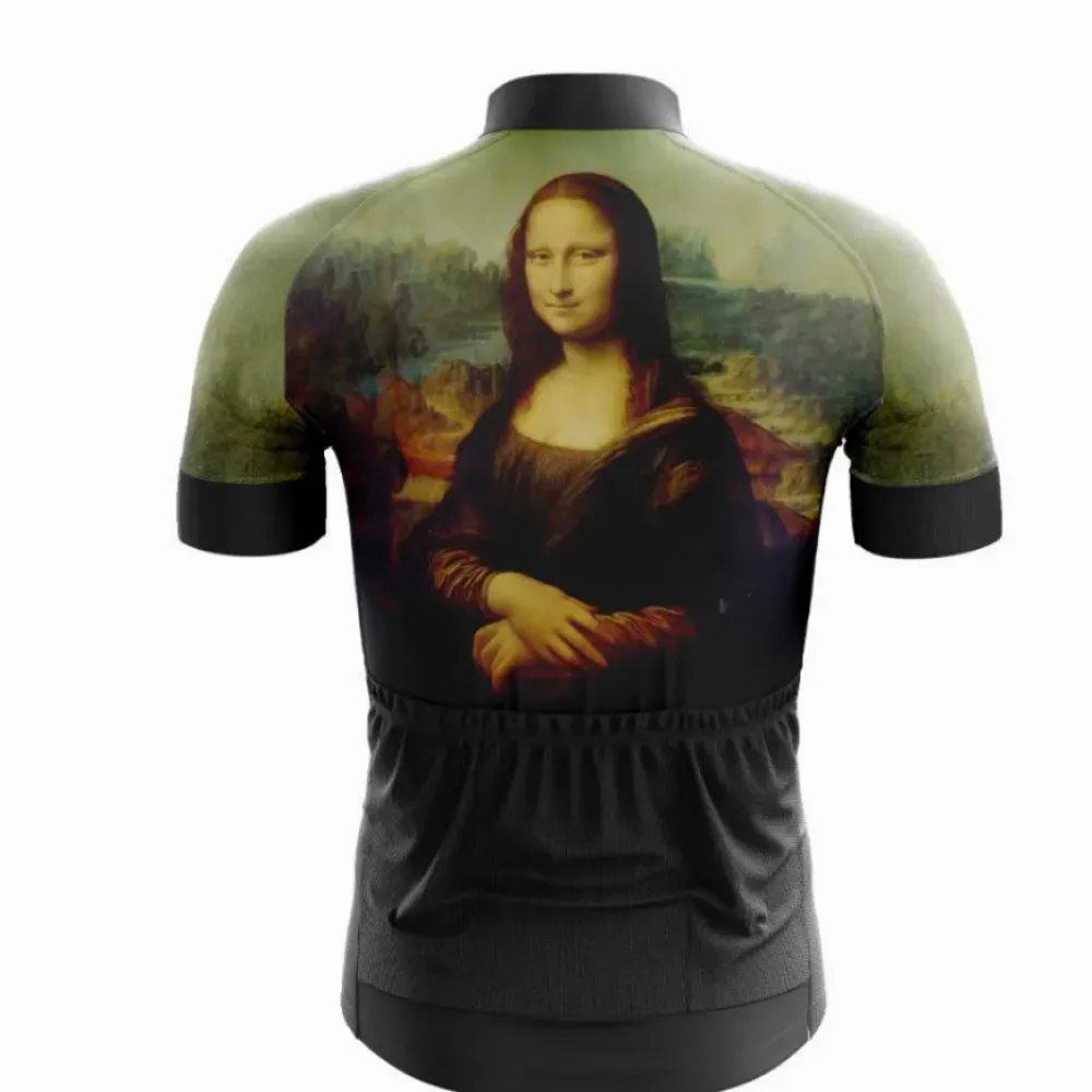 Mona Lisa Cycling Jersey Features Detailed Artwork Olive Green/Black
