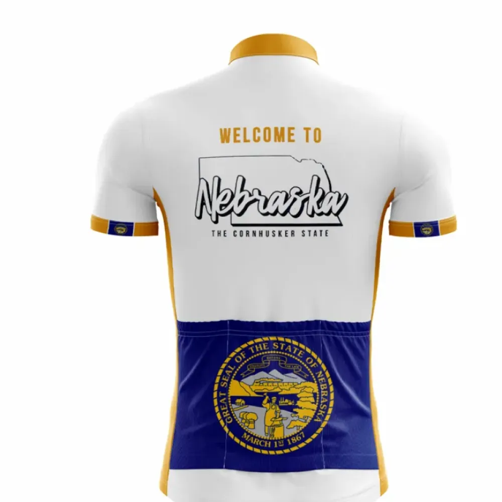 Nebraska Cycling Jersey White/Gold/Striped