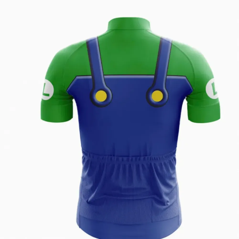 Luigi Character Bicycle Jersey Kids Cycling Short-sleeve Green/Blue/Yellow