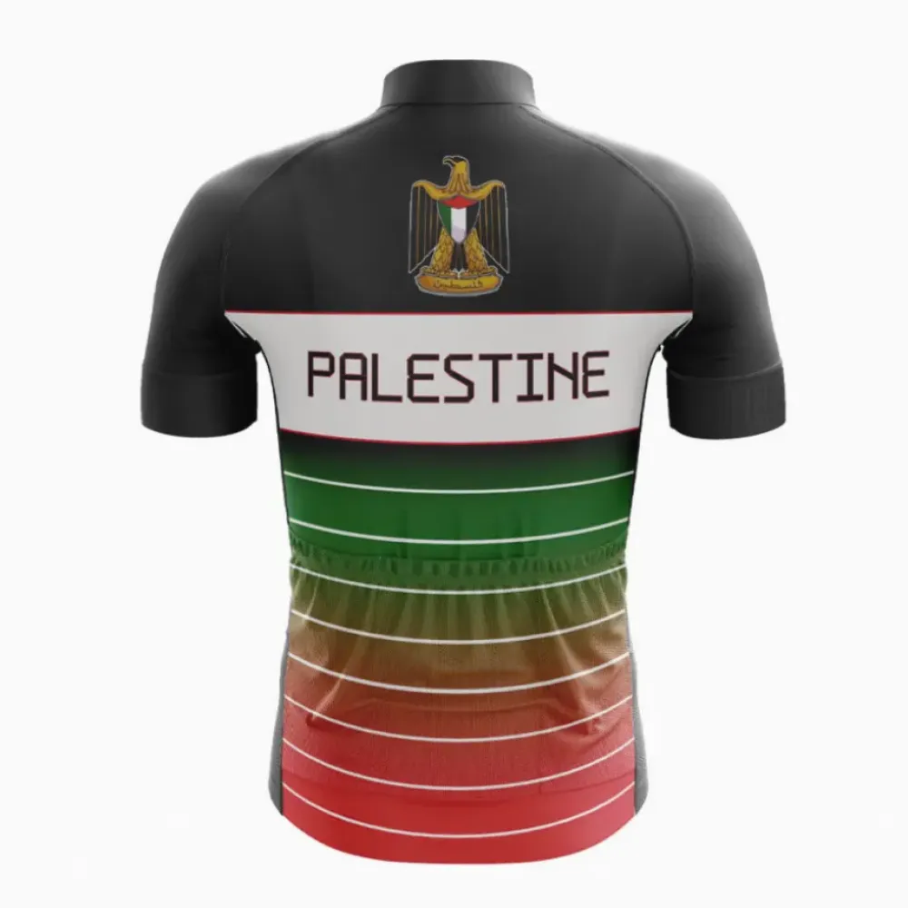 Palestinian Eagle Print Road Cycling Jersey Black/White/Green