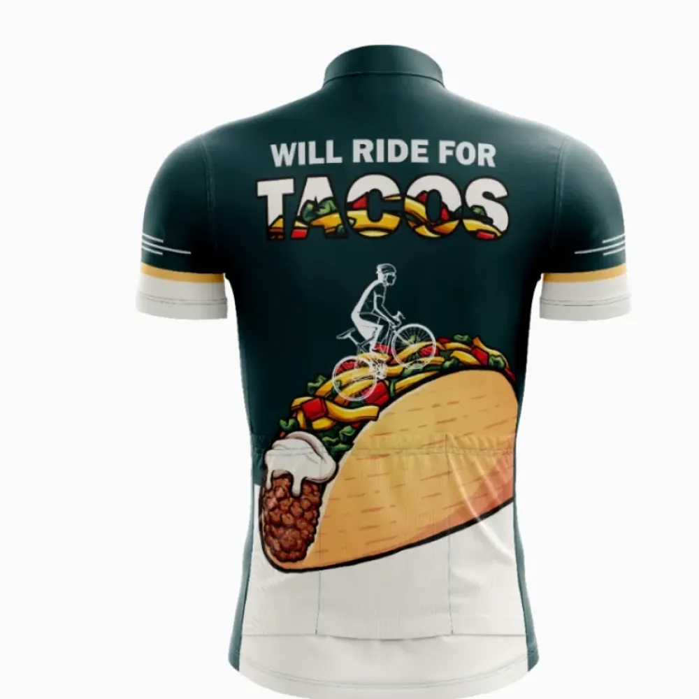 Will Ride For Tacos Cycling Jersey Teal/Gold/White