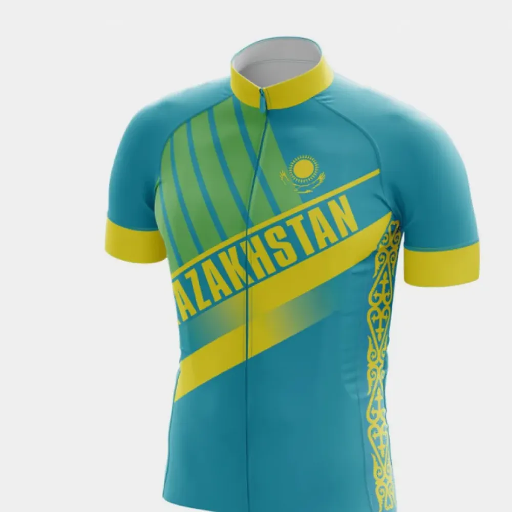 Kazakhstan Cycling Jersey Turquoise/Mustard/Green