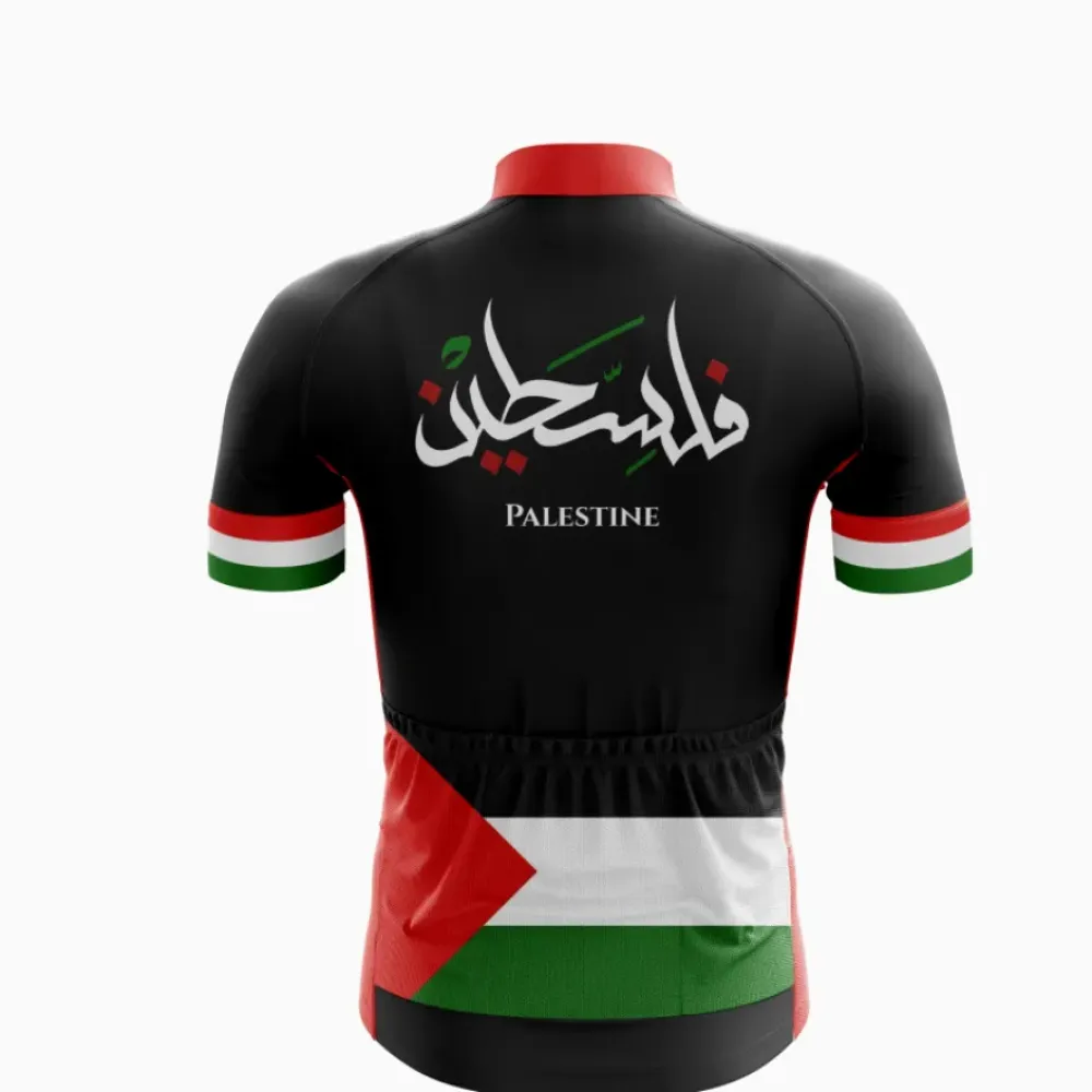 Palestine National Black Cycling Jersey, Green/Red/White