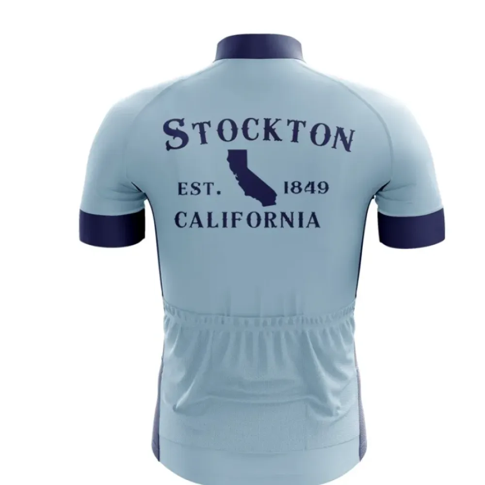 Stockton Cycling Jersey Classic California Style Light Blue/Navy
