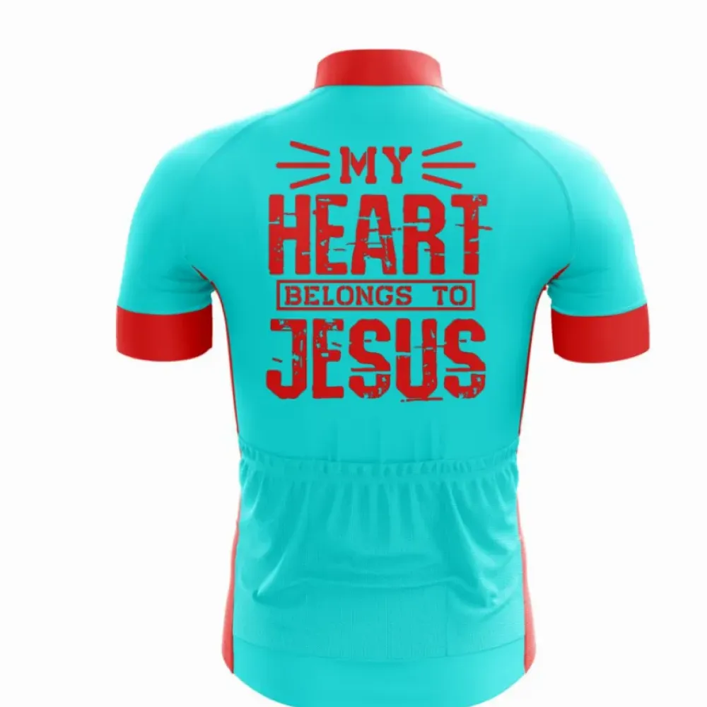 Religious Cycling Jersey My Heart to Jesus Teal/Red