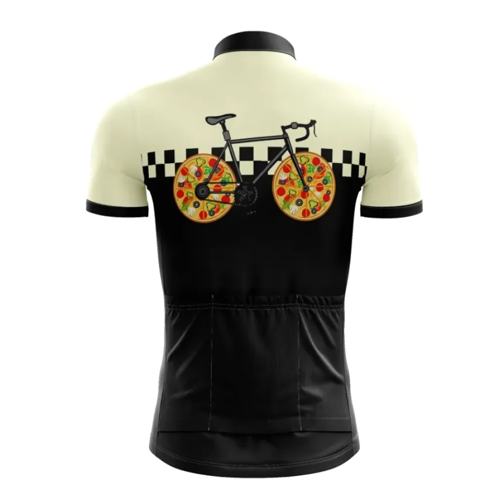 Pizza-themed Cycling Jersey Checkerboard Beige/Black