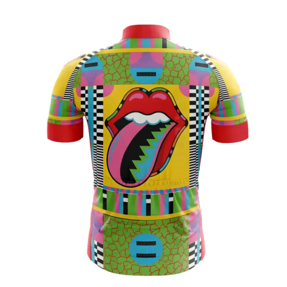 Rolling Stones Tongue Cycling Jersey Yellow/Pink/Green