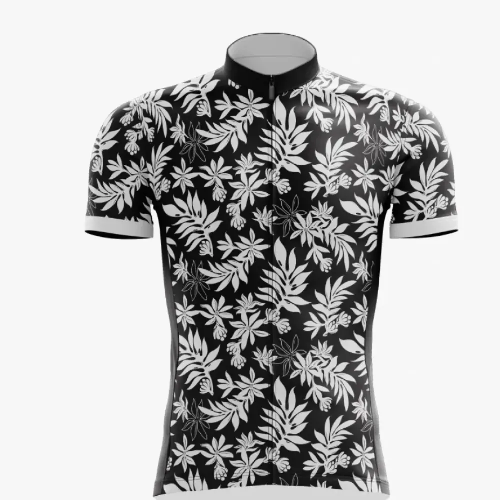Bold Red Short-Sleeve Cycling Jersey Floral Pattern