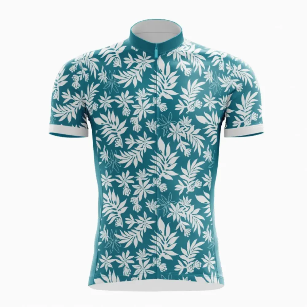 Bold Red Short-Sleeve Cycling Jersey Floral Pattern