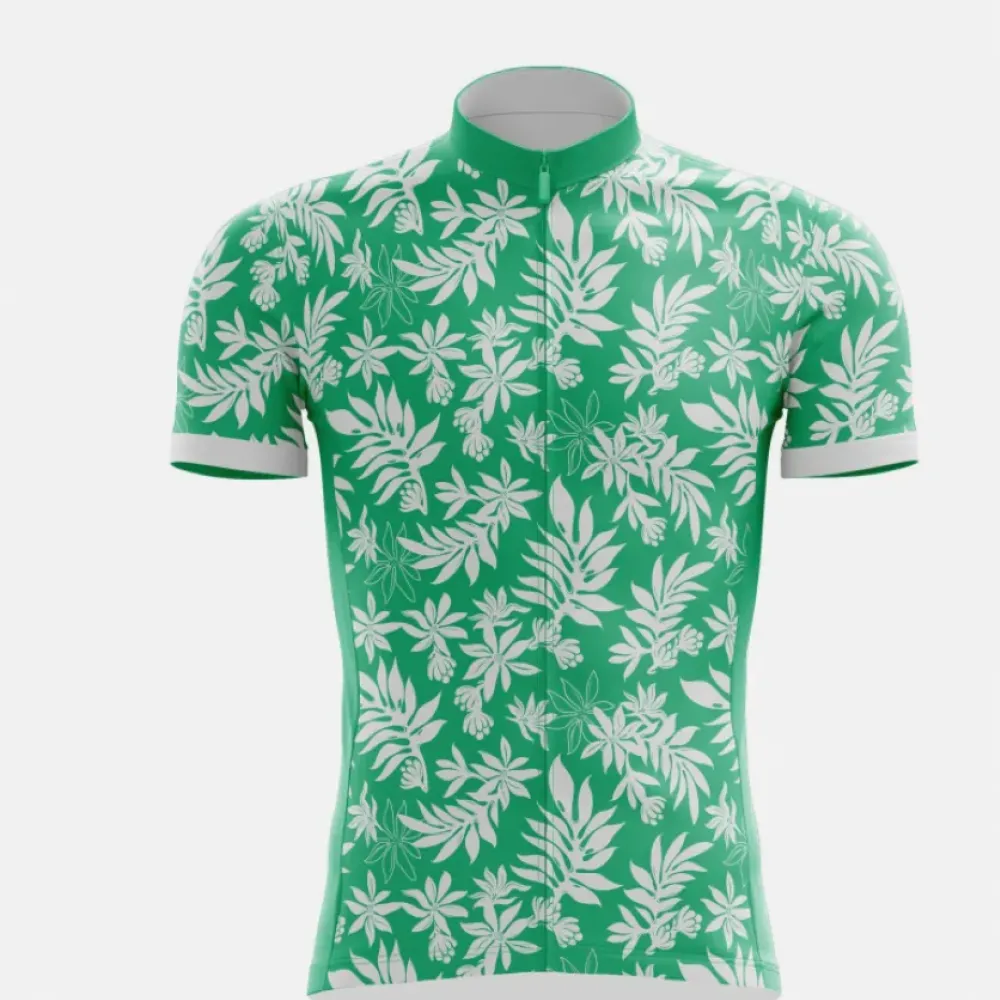 Bold Red Short-Sleeve Cycling Jersey Floral Pattern