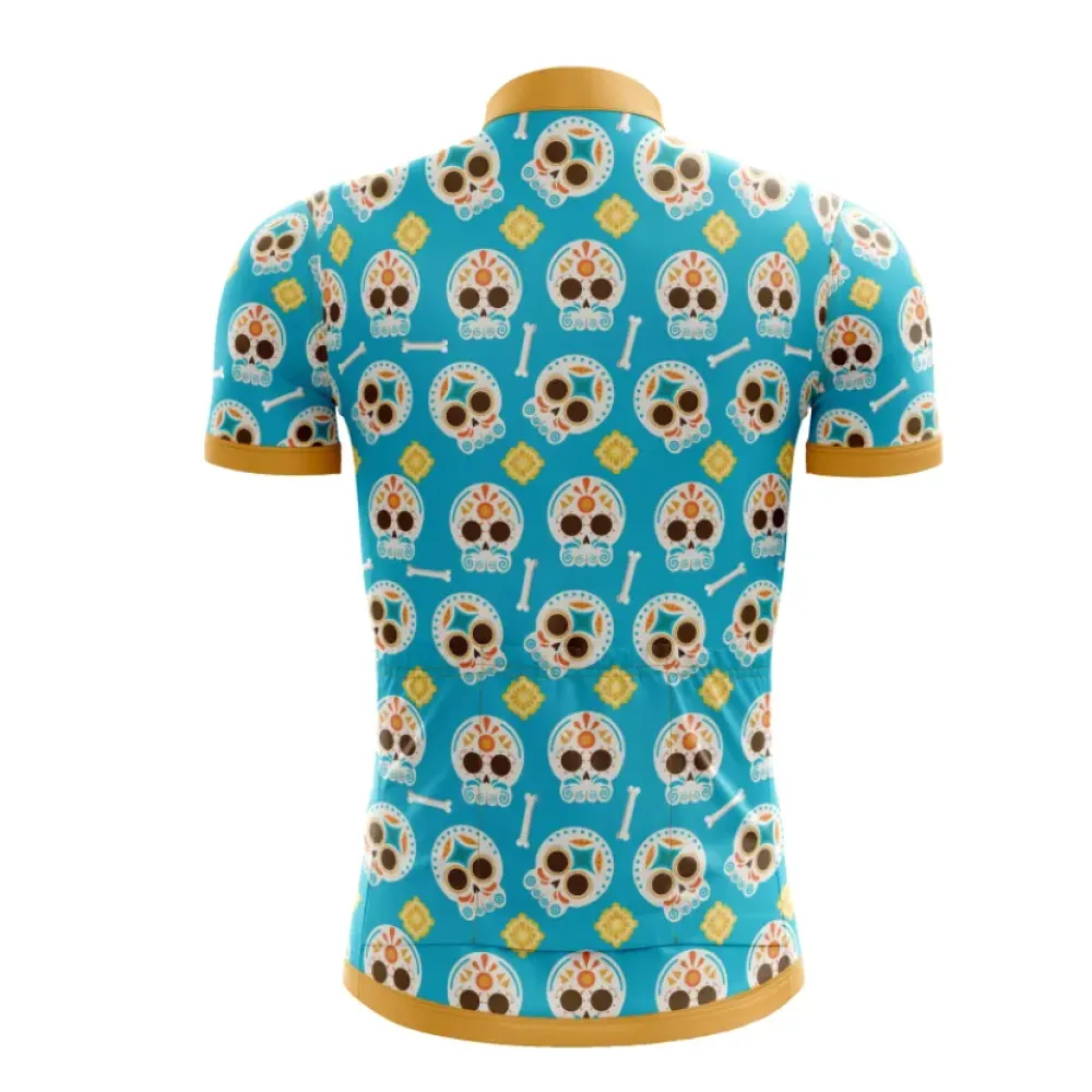 Sugar Skull Cinco De Mayo Cycling Jersey Blue/Gold/White