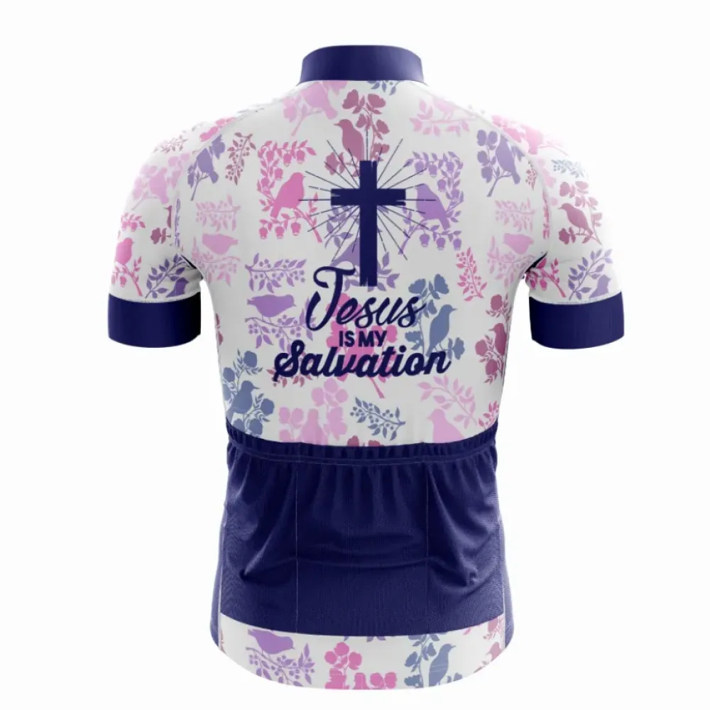 Religious Cycling Jersey Jesus Is My Salvation White/Purple/Blue