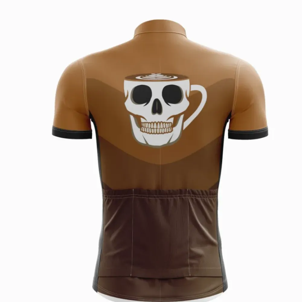 Cycling Jersey Skull Coffee Cup Design Brown/White/Black
