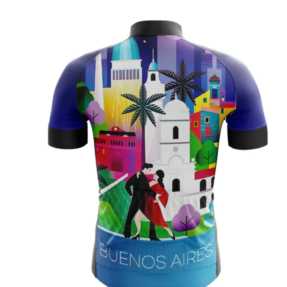 Buenos Aires Cycling Jersey Vibrant Cityscape Dashiki Blue/Purple/Red