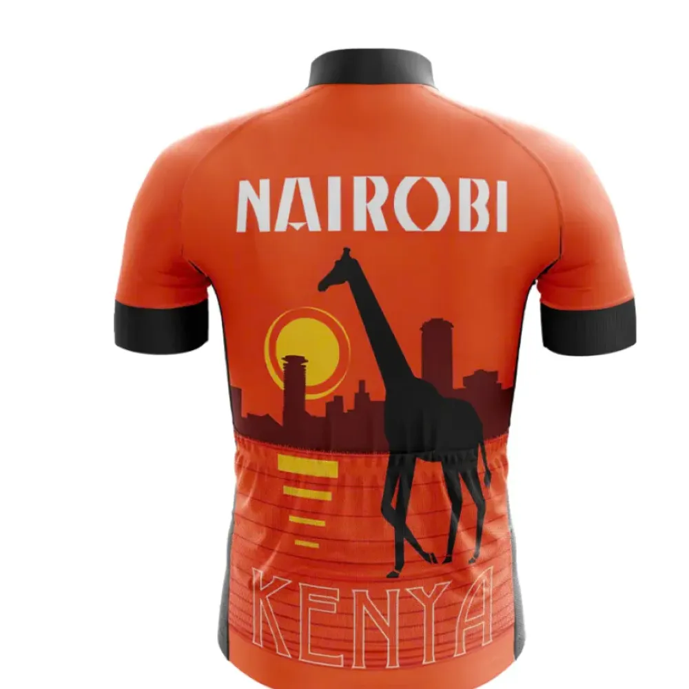 Nairobi Cycling Jersey Giraffe Silhouette Orange/Black/Grey