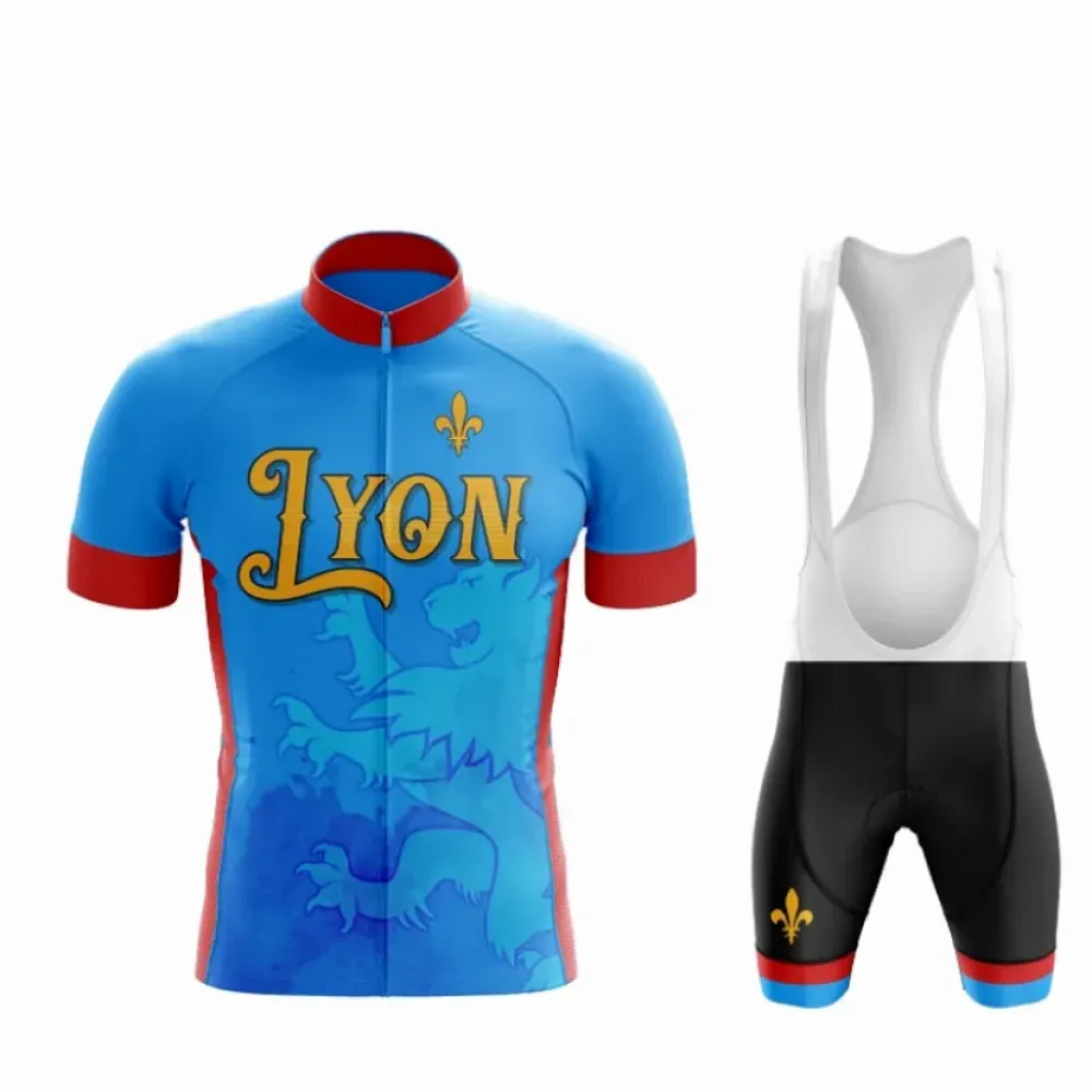 Lyon Pro Cycling Jersey Luxury Gold Lions Design Blue/Red