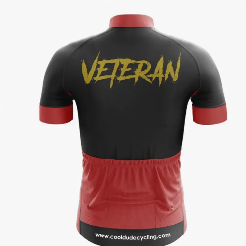 Vintage Patriotic Veteran Cycling Jersey Black/Red/Gold