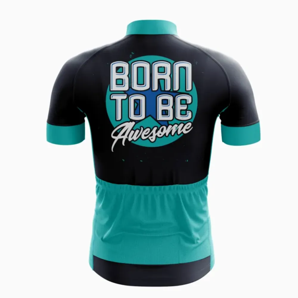 Born To Be Awesome Cycling Jersey Black/Aqua/White