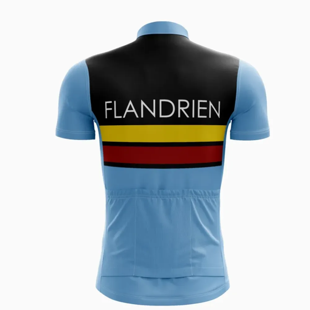 Flandrien Cycling Jersey - Belgian Colors/Black/Light Blue
