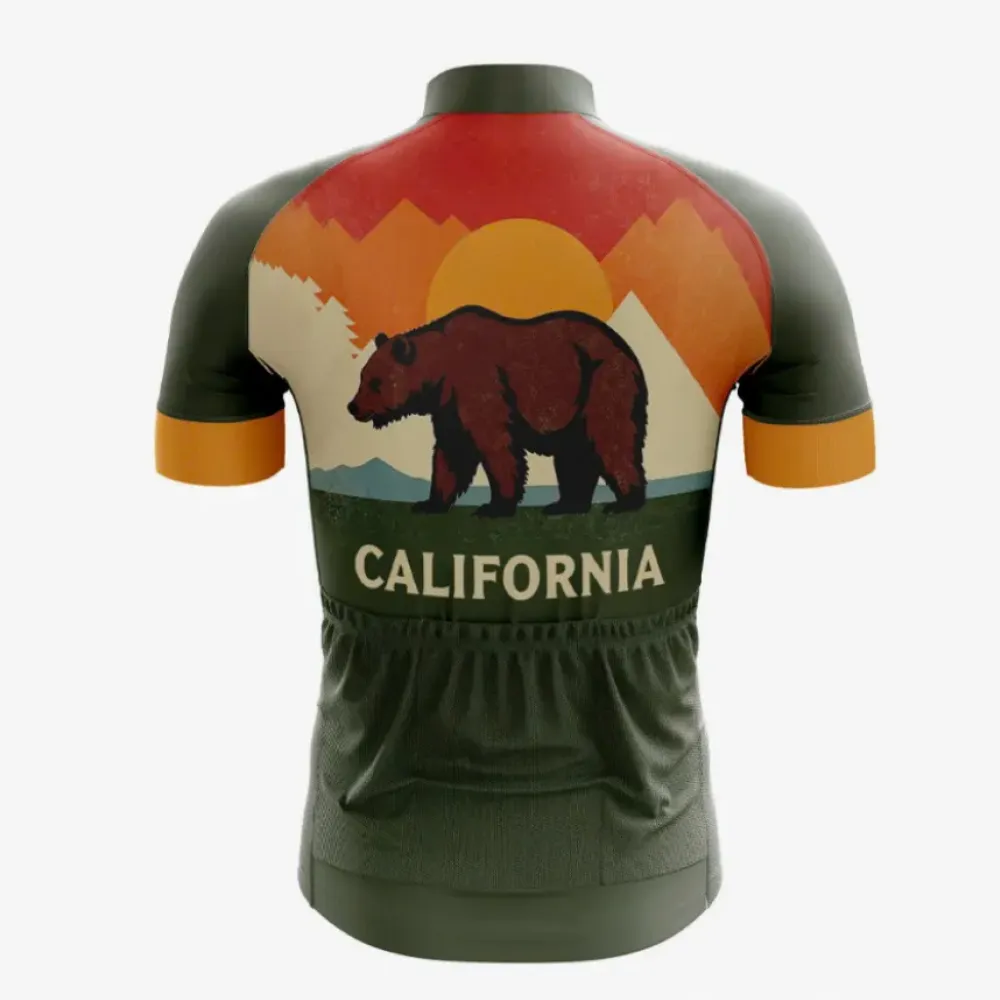 California Bear Cycling Jersey Mountain Sunset Brown/Green/Orange