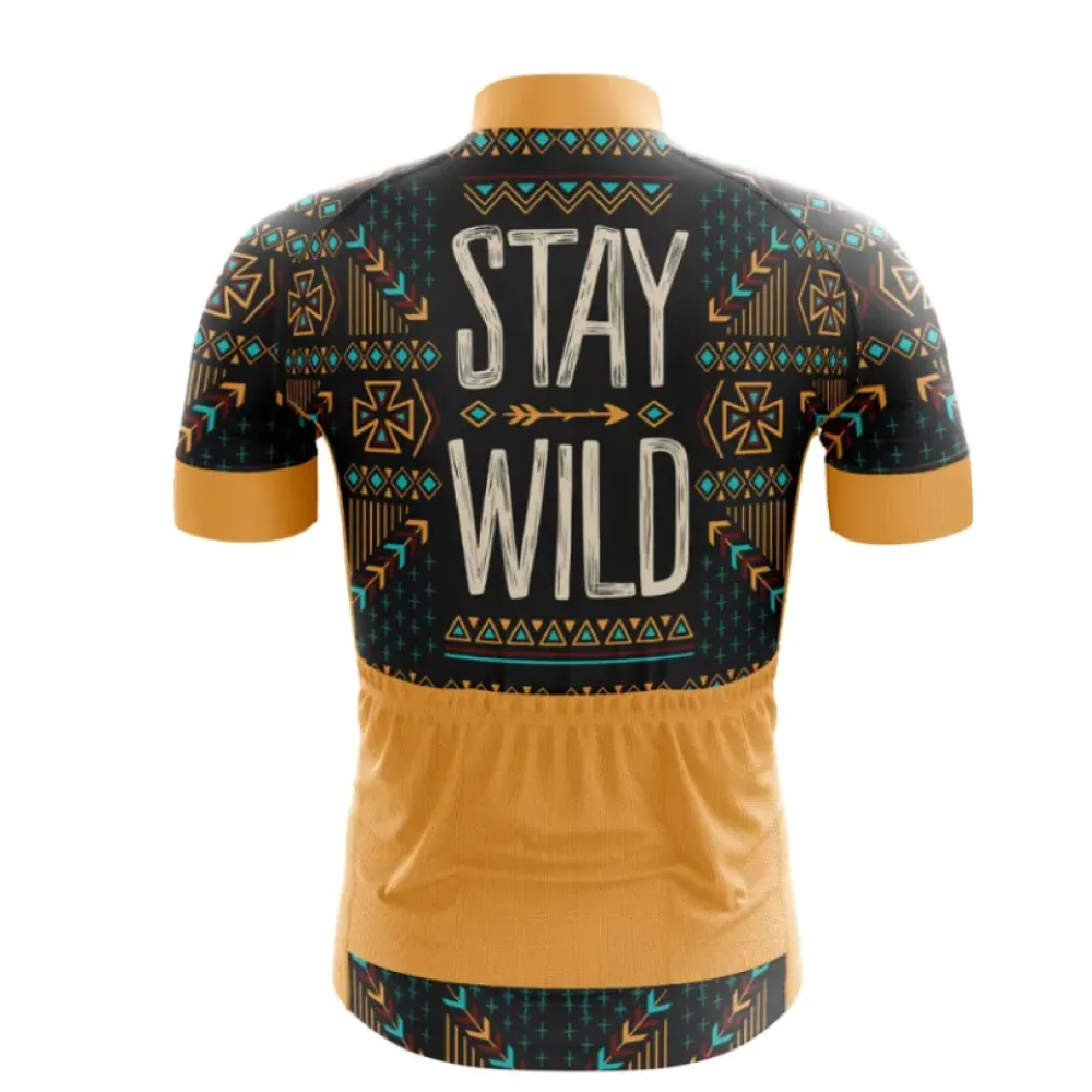 Stay Wild Cycling Jersey Aztec Pattern Black/Gold/Teal